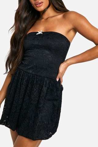 Abito bustier in pizzo - Nero