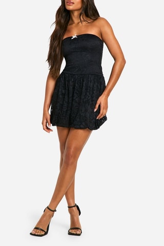 Abito bustier in pizzo - Nero