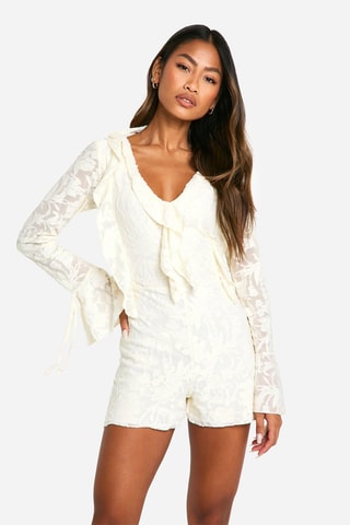 Tuta corta in pizzo - Beige