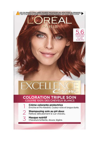 Coloration permanente Triple Soin Excellence Crème - 5.6 Châtain clair auburn - Cheveux normaux
