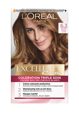 Coloration permanente Triple Soin Excellence Crème - 6.30 Blond foncé doré - Cheveux normaux