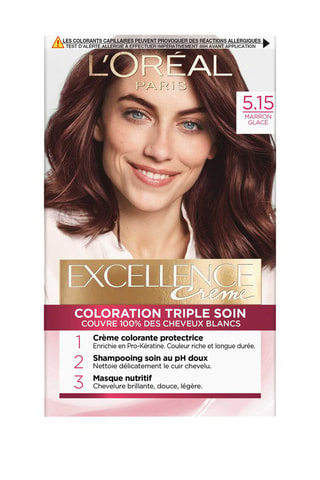 Coloration permanente Triple Soin Excellence Crème - 5.15 Marron glacé - Cheveux normaux