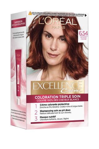 Coloration permanente Triple Soin Excellence Crème - 6.54 Acajou cuivré - Cheveux normaux