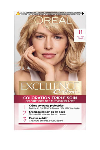 Coloration permanente Triple Soin Excellence Crème - 8 Blond clair - Cheveux normaux