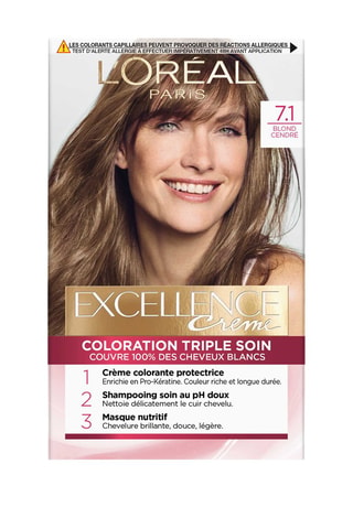 Coloration permanente Triple Soin Excellence Crème - 7.1 Blond cendré - Cheveux normaux