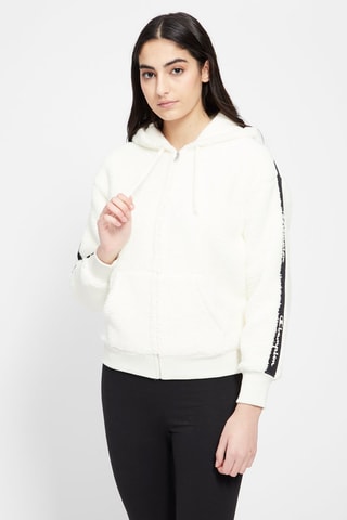Sweat à capuche polaire - Ecru - Blanc et noir
