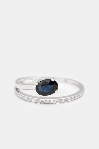 Bague Sannia - Or blanc, diamants naturels et saphir