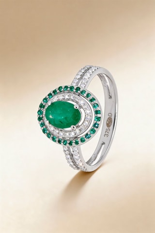 Anello Dara - Oro bianco, diamanti naturali e smeraldi