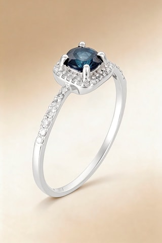 Bague Solitaire bleu - Or blanc, diamants naturels et saphir