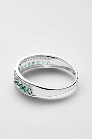 Bague Double voie - Or blanc, diamants naturels et émeraudes