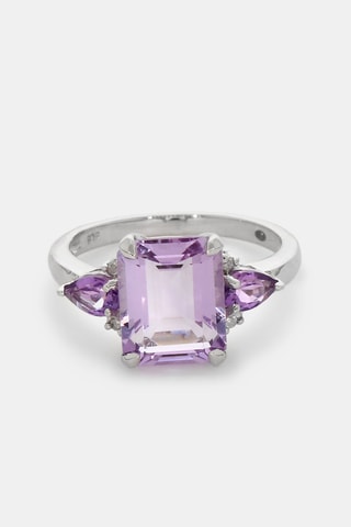 Anello Nell - Oro bianco, diamanti naturali e ametiste