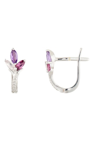 Puces Heliconia - Or blanc, diamants naturels, améthystes, rhodolites et quartz