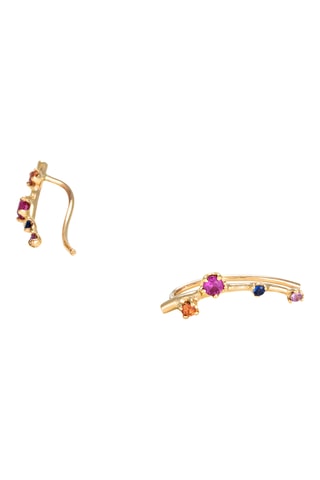 Boucles d'oreilles Colorful climb - Or jaune, saphirs et rubis