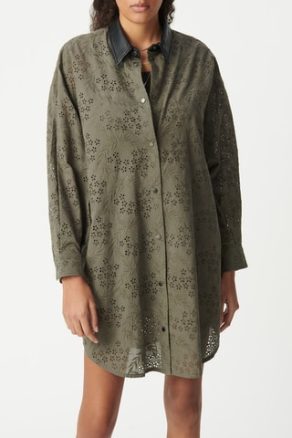Robe chemise en broderie anglaise en coton biologique - Kaki