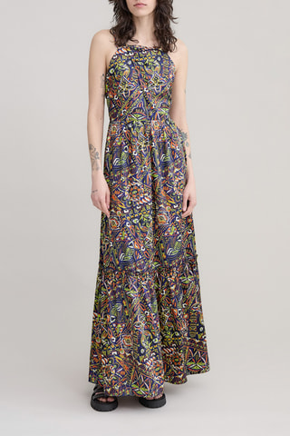 Robe longue - Vert, bleu et orange