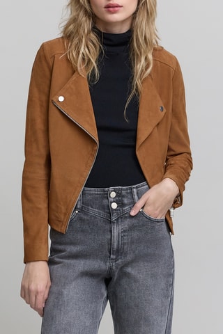 Blouson en cuir de chèvre - Marron - IKKS
