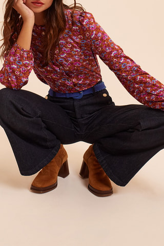 Jean large taille haute - Bleu marine