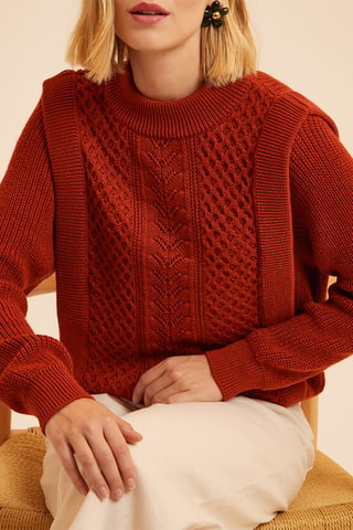 Pull trompe-l’œil en laine - Rouge brique