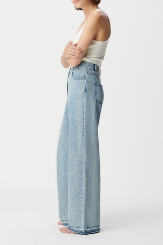Jean large taille haute en coton biologique - Ciel