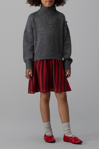 Robe trompe-l’œil bi-matière - Anthracite et rouge