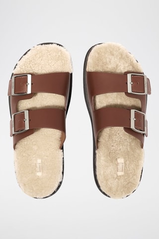 Sandalias de piel forradas con plataforma Microwobbleboard - Marrón