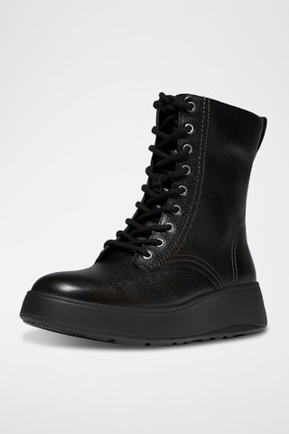 Botines de piel con plataforma F-Mode Leather Lace-Up Flatform - Negro