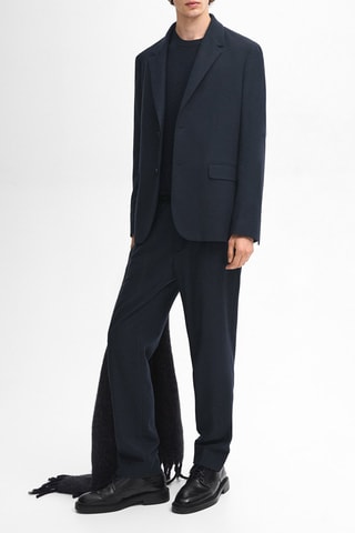 Pantalon carotte en laine et cachemire - Bleu marine