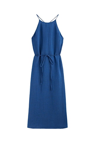 Robe encolure américaine mélange lin gaufré - Bleu