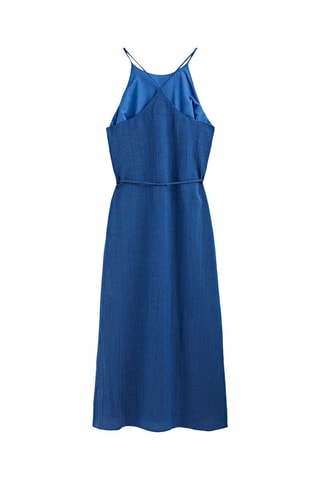 Robe encolure américaine mélange lin gaufré - Bleu