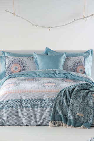 Housse de couette en coton 57 fils/cm² Claude - Vert d'eau et ciel