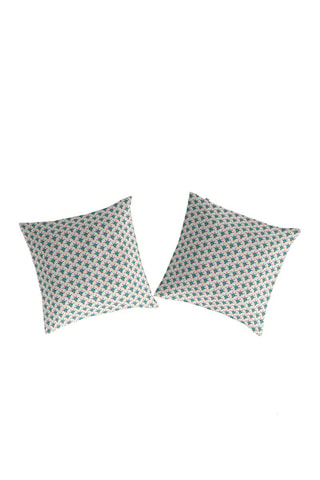 2 taies d'oreiller en coton 57 fils/cm² Shire - Blanc et bleu
