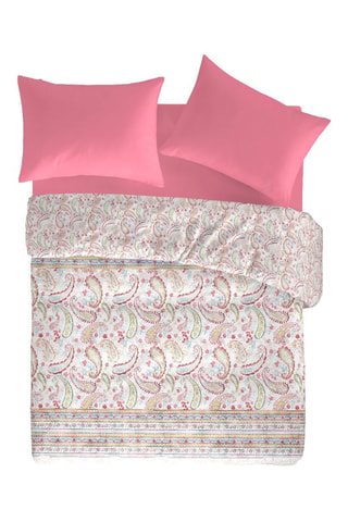 Housse de couette en coton 57 fils/cm² Harmonie - Rose et blanc