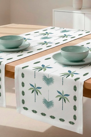 Chemin de table Manyara - Vert et blanc