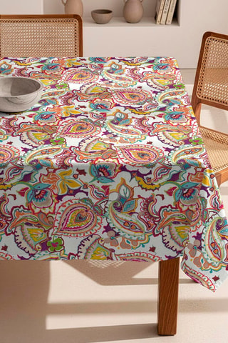 Nappe antitache India - Blanc et orange