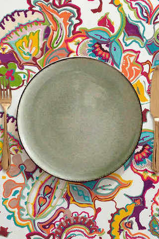 Nappe antitache India - Blanc et orange