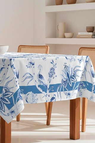 Nappe antitache Peacock - Bleu et blanc