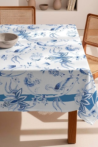 Nappe antitache Peacock - Bleu et blanc