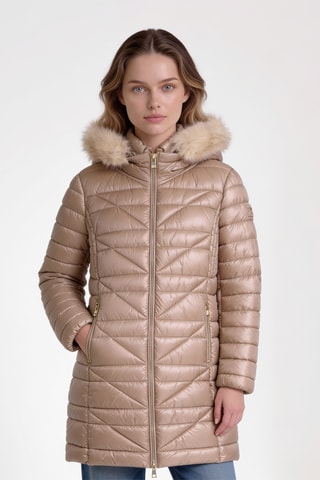 Doudoune longue à capuche - Beige