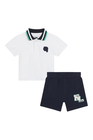 Biologisch Katoenen Polo en Bermuda - Wit en Marineblauw - Karl Lagerfeld