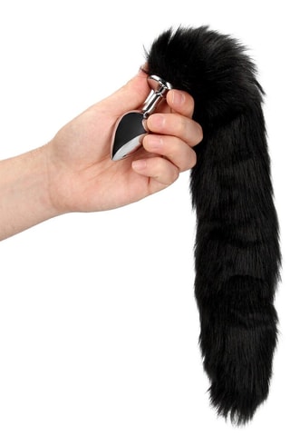 Plug anal con cola de pelo - Negro - 4,9 cm