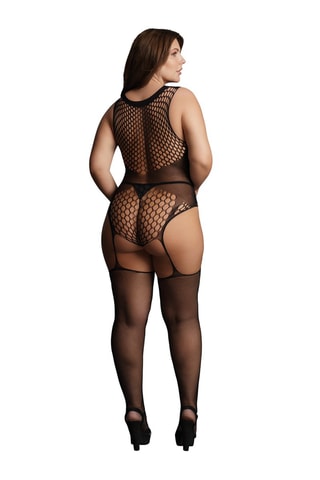 Body de rejilla con liguero - Negro