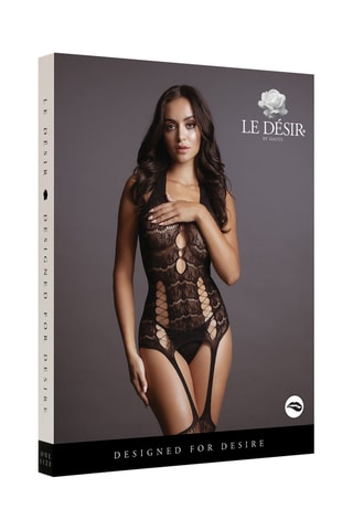 Mono Lace Suspender Bodystocking - Negro