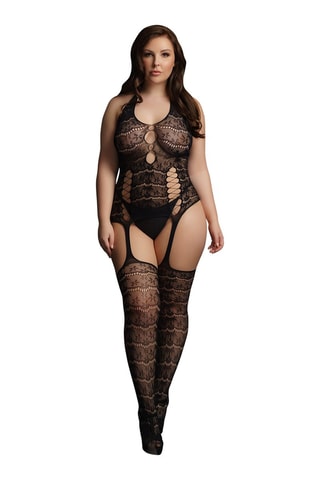 Mono Lace Suspender Bodystocking - Negro
