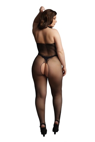 Mono con abertura Fishnet and Lace Bodystocking - Negro