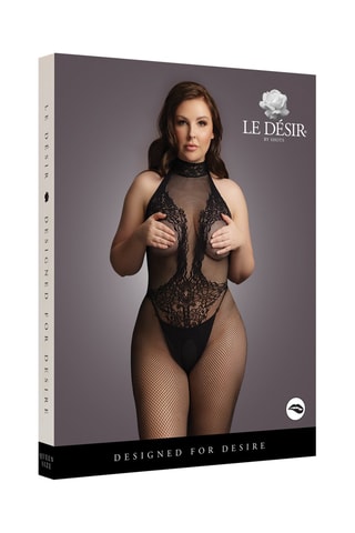Mono con abertura Fishnet and Lace Bodystocking - Negro