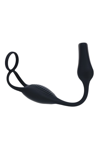 Estimulador vibrador para la próstata con anillo para el pene y los testículos - Negro