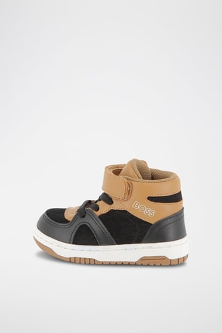 Baskets montantes en velours et cuir - Noir - Boss