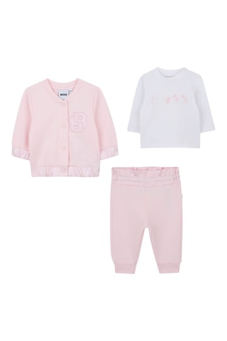 Ensemble 3 pièces en coton biologique - Rose et blanc - Boss