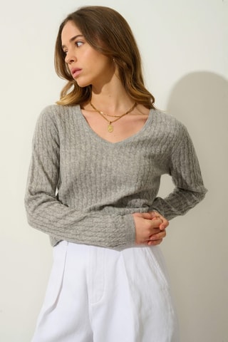 Pull Grasmoor 100% cachemire, 2 fils - Col en V - Gris
