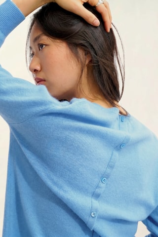 Pull Estaris 100% cachemire, 2 fils - Col rond - Bleu
